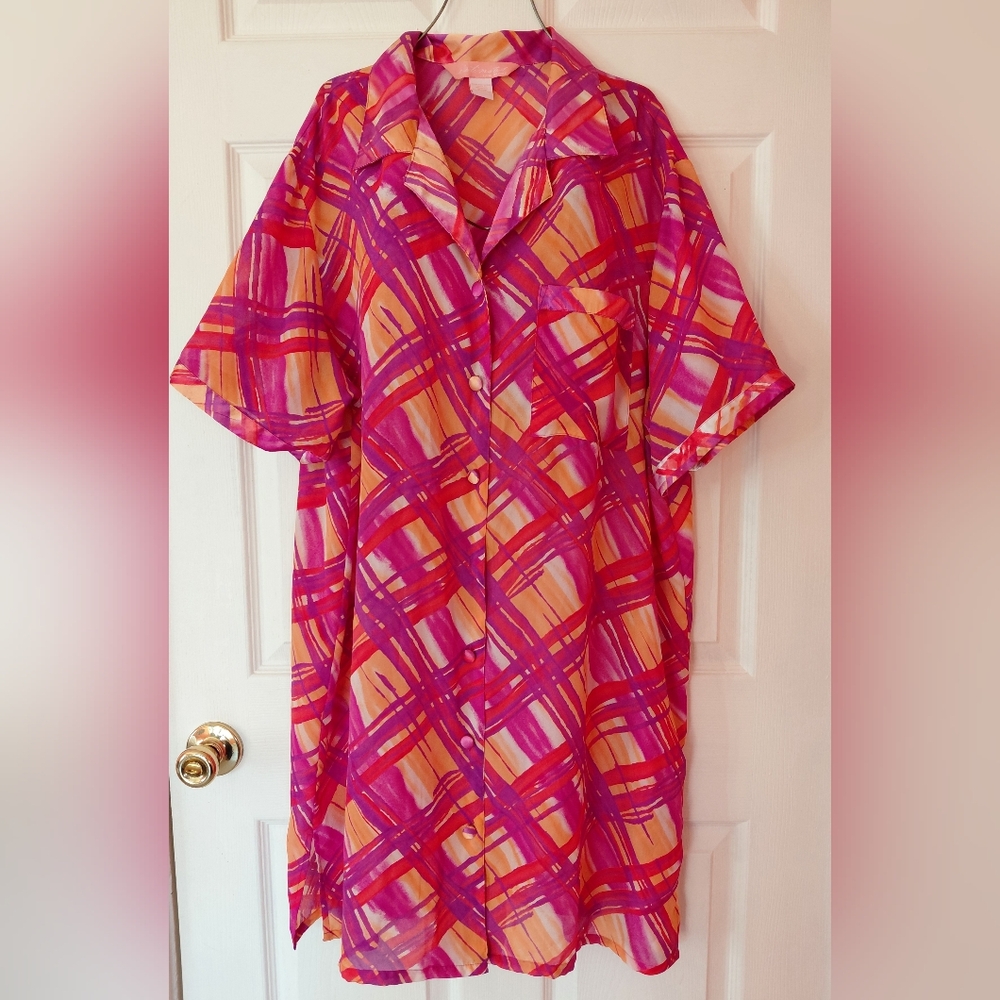 LANE BRYANT INTIMATE Pink MULTI SEMI SHEER NIGHT SHIRT WOMEN SZ 18/20 .